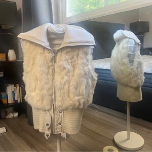 White Faux Fur Vest with Ribbed Collar